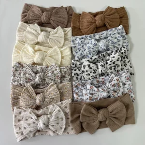 3Pcs/Lot, Knot Bow Soft Nylon Headbands For Baby Cable Knit Nylon Turban Head Wraps Infant Hair Accessories Kids Headwear