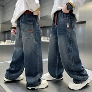 Boys Wide-leg Jeans 5-14 Years Spring Autumn Fashion Cool Casual Sports Denim Straight Pants for Kids Loose Trousers