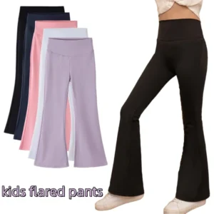 Girls High Waist Flared Pants Kids Stretch Slim Leggings